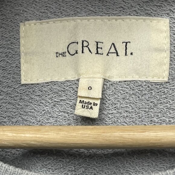 THE GREAT. Eyelet Pleat Sleeve Ruffle Sweatshirt Prairie Floral Blue Size 0 - Picture 3 of 6